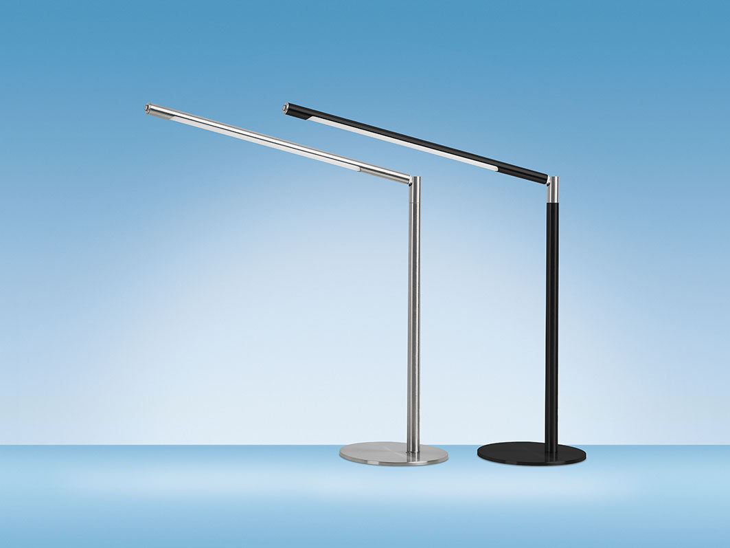 Metall-Schreibtischlampe - mit Sockel und transformierbarem Arm - Weiß