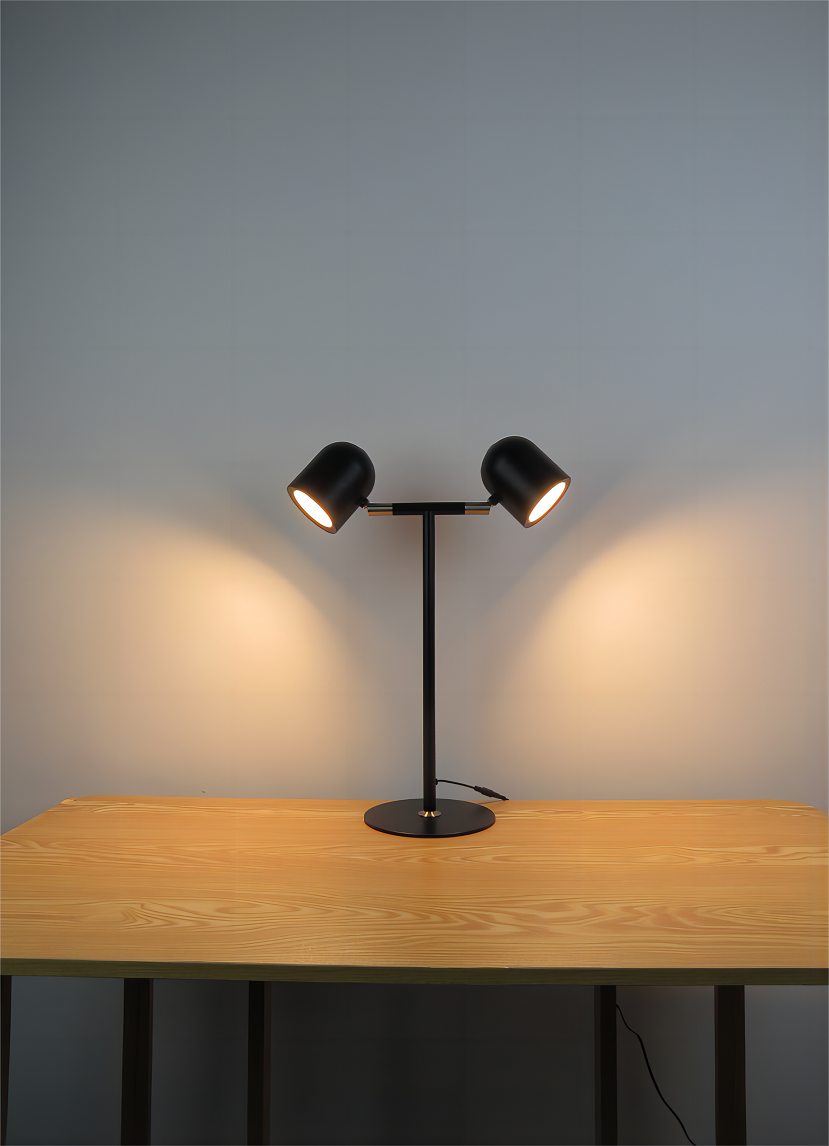 Minimalistische Schreibtischlampe - mit Sockel und zwei Lampen - Schwarz