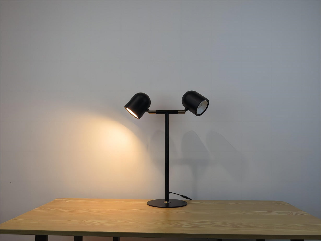 Minimalistische Schreibtischlampe - mit Sockel und zwei Lampen - Schwarz